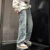 Hiphop American Jeans Masculino Primavera Senso de Design Estrela Calças Perna Larga Micro-la Solto High Street Calças Retas