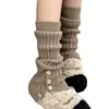 Cubiertas de calcetín tejidas para mujer, cálidas y engrosadas de otoño, con diseño de volantes abotonados, color café, calcetines versátiles para la pantorrilla, venta al por mayor desde el fabricante, en stock