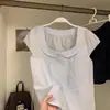 Ropa de Verano para Mujer Estilo Coreano Simple Holgada Adelgazante Línea A Cuello de Muñeca Manga Corta con Volantes
