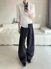 Pantalones de Kendo Rayados de Alta Calidad Mezcla TR Crujientes Holgados Caída Patrón Oscuro Casual para Todas las Estaciones Pantalones Largos
