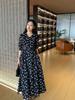 M home Italia lujo ligero! Vestido Midi Vintage Negro y Blanco de Lunares Polo Cuello en V Cintura Ajustada Adelgazante Algodón Tul