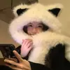 Gorro de Orejeras Estilo Gato Lindo de Hello Kitty, Cálido y a Prueba de Heladas para Ciclismo, Felpa, Mismo Estilo que Sf, Gorro con Lazo Kt
