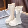 Botas Longas Infantis com Lã de Cano Alto Botas Martin Fashion Outono e Inverno Estilo Quente Botas de Couro de Princesa Botas para Calça Infantil