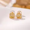Yi Lu Yin Plata de Ley S925 Pendientes de Tuerca de Citrino Geométricos Redondos de Moda Versátiles Lujo Ligero Para el Trabajo Exquisito Pendiente Pequeño