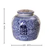 Pote Cerâmico Jingdezhen Dupla Felicidade Azul e Branco, Pote de Chá Estilo Antigo, Pote de Armazenamento Dupla Felicidade, Pote Dupla Felicidade Pintado à Mão Estilo Chinês Novo para Casamento