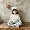 Conjunto de Ropa de Casa Sin Costuras DeRong Otoño e Invierno para Niños [10A Antibacteriano] Conjunto de Dos Piezas de Top y Pantalones de Otoño para Niños y Niñas