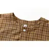 Camisa de cuadros retro estilo japonés sin cuello ORIGTEEN, corte holgado, unisex, algodón puro, camisa de manga larga para primavera y otoño C7010