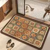 Alfombra de Piso para Baño Tejida de Lino Estilo Retro Americano, Alfombra Absorbente de Agua para Baño, Secado Rápido, Antideslizante, Alfombra Resistente a Manchas para Puerta de Entrada