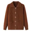 Casacos de Outono e Inverno para Mulheres Idosas, Cardigans Grossos com Gola para Avós, Suéteres de Tricô para Mães de Meia-Idade e Idosas, Roupas de Primavera