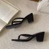 Sandalias de Tanga de Tira Fina Ultra-Populares de Moda 2026 Nuevo Estilo de Verano Chanclas Francesas de Tacón Alto para Mujer al Aire Libre