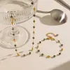 Novo estilo chinês nova esmeralda pedra natural jóias alto sentido turmalina clavícula corrente colar de aço inoxidável jóias atacado