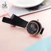 2025 Nuevo Modelo Shengke Reloj de Mujer con Pedrería Reloj Dorado Rosa con Esfera Radiante Correa de Malla Correa de Cuero Reloj de Mujer K0088