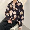 Camisa Floral Pintura a Óleo Vintage Estilo Hong Kong Manga Longa Outono Masculina Bonita Estilo Coreano Tendência Masculina Casual Solta