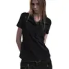 Camisa Polo Estilo Americano de Nicho Moda Oscura Ajustada de Manga Corta con Remache Metálico Lavado, Cuello Campana y Cierre de Media Botonadura