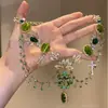 [El Mago de Oz] Collar con Borla de Cristal Verde Estilo Bosque para Mujer Cadena de Clavícula Fresca y Elegante Collar Dulce Fresco Picante para Chica