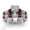 Wish Aliexpress Moda Europea y Americana Transfronteriza Conjunto Elegante de 2 Piezas Combinado Anillo de Diamantes en Forma de Corazón Versátil y Exquisito