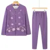Conjunto de Roupa Íntima Térmica Feminina para Idosos, Roupa de Inverno para Vovó, Cardigã, Pijama Feminino, Forrado com Fleece e Espesso para Mamãe