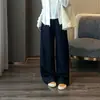 ¡Algodón Lyocell Zedaijia! Jeans Casuales de Tiro Alto de Pierna Ancha de Corte Relajado, Azul Denim Delgado Vintage para Mujer