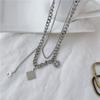 Collar de acero de titanio apilado de doble capa resistente a la decoloración con cara sonriente, estilo punk, estilo disco, cadena de clavícula de lana para mujer