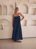 Moda Color Contraste Algodón y Lino Viento Sling Vestido Grande Acampanado Primavera/Verano 2024 Nuevo Producto