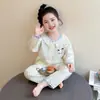 Conjunto de Pijama para Niña, Estilo Primavera y Otoño, Algodón Clase A, Linda Princesa de Manga Larga de Gasa de Algodón Ropa de Casa para Niños