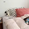 Raya Dopamina Cuadros Color Sólido Leche Polar Ropa de Cama Juego de Cuatro Piezas Funda de Edredón Gruesa Cálida Sábana Ropa de Cama Juego de Tres Piezas