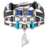 Amazon Más Vendido Transfronterizo Estilo Retro Cuerda Elástica Multicapa Tejido a Mano Sombrero de Vaquero Pluma Pulsera de Cuero para Hombre