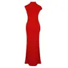 Em Estoque Vestido Longo Sem Mangas de Gola Alta, Vestido Longo de Corte Justo para Recepções de Casamento, Reuniões Anuais e Cerimônias, Luxo de Nicho de Alta Qualidade.