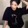 Camiseta Retro de Estilo Americano de Manga Corta para Mujer Verano Holgada Rojo Vino Top de Manga Corta a la Moda Combinable Adelgazante Trendy Ins