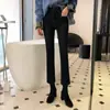 Pantalones de Cigarrillo Otoño e Invierno para Mujer, Pantalones Acampanados de Mezclilla con Forro Polar, Largo Nueve Décimos, Ligeramente Acampanados, Cintura Alta, Adelgazantes, Estilo Nuevo, Negro 518