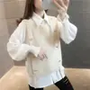 Suéter Pulôver Gola Redonda Estiloso Casual Moda Botão Colete Tricotado Suéter Roupa Externa Feminina Temporada Primavera e Outono 2026