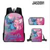 Mochila Stitch de Comercio Exterior Periférico de Animación Stitch Impreso Mochila Escolar de Tres Piezas Bolso de Hombro Estuche para Lápices Bolsa para el Almuerzo