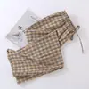 Venta al por mayor Envío directo Primavera Verano Algodón Lino Ropa de casa para mujer Cintura elástica Pierna ancha Pantalones cortos Casual Cómodo Pijama para el hogar