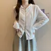 Camiseta Feminina Manga Longa Afunilada Solta com Capuz Irregular Primavera e Outono 2025 Nova Blusa Feminina Estilo Coreano com Zíper Duplo