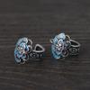 Ciervo Dorado Rey S925 plata vintage mujer plata tailandesa mate peonía azul quemado estilo étnico aretes moda hebilla de oreja
