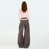 Calças Casuais Largas com Patchwork de Renda Color-Blocking Estilo Coreano para Mulheres, Novas para Primavera/Verão Versátil com Cordão Cintura Alta Caimento Solto Calças Curvas