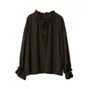 Camisa de Manga Longa Texturizada com Gola Franzida Oufan Melodia de Outono Feminina Nova Blusa de Manga Longa Outono 11412