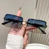 Óculos de sol quadrados estilo americano com meia armação e rebites de metal, lentes cinza escuro bloqueadoras de luz, modernos para selfies, óculos de proteção solar de nicho e versáteis