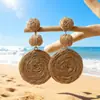 Pendientes de Aro Exagerados Únicos de Rafia, Pendientes Largos Estilo Vacaciones, Joyería Transfronteriza de Primavera, Venta al por Mayor de Pendientes