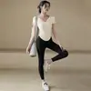 Top de yoga de verano para mujer, corte ajustado, camiseta de manga corta con sensación de segunda piel para correr al aire libre, entrenamiento y fitness