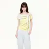 Camiseta Cropped Amarelo Leite Dopamina com Laço, Manga Curta, Uma Alça, para Mulheres, Verão 2026, Nova, Sexy, Off-the-Shoulder