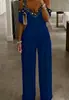 Vestido Estampado Novo Primavera e Verão 2025 Roupa Transfronteiriça Europeia e Americana Macacão de Perna Larga Wish Vestido de Peça Única com Ajuste na Cintura