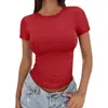 2026 Transfronterizo Casual Verano Versátil Ajustado Cuello Alto Camiseta Manga Corta Corte Delgado Chica Caliente Top Europeo y Americano