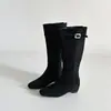 Botas de caballero para mujer con hebilla estilo coreano, nuevas botas largas de verano 2026 con punta cuadrada, tacón bajo, botas versátiles estilo Maillard