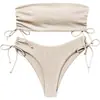Traje de baño bikini strapless estilo europeo y americano para mujer, nuevo modelo 2027, color liso, sexy, de alta gama, traje de baño de dos piezas