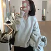 Estilo Coreano Otoño e Invierno Nuevo Cuello en V Tejido Perezoso para Mujer Suave y Ceroso Top de Punto Camisa para Capas Interiores