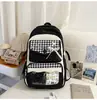Mochila transparente de ombro duplo estilo japonês, novo design xadrez fresco, alto apelo estético, mochila escolar para meninas do ensino fundamental