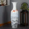 Jarrón Grande de Pie de Cerámica de Jingdezhen con Paisaje Pastel Pintado a Mano, Jarrón de Porcelana para Ceremonia de Apertura, Adorno Decorativo de Sala de Estar Estilo Chino