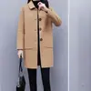 Casaco de Lã Feminino Plus Size, Novo Estilo Outono e Inverno 2025, Comprimento Médio, Caimento Solto, Emagrecedor, Lã que Rejuvenesce