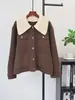 Cárdigan de lana de doble cara tejido con diseño de cuello desmontable 2026 otoño e invierno nuevo suéter abrigo casual holgado para mujer